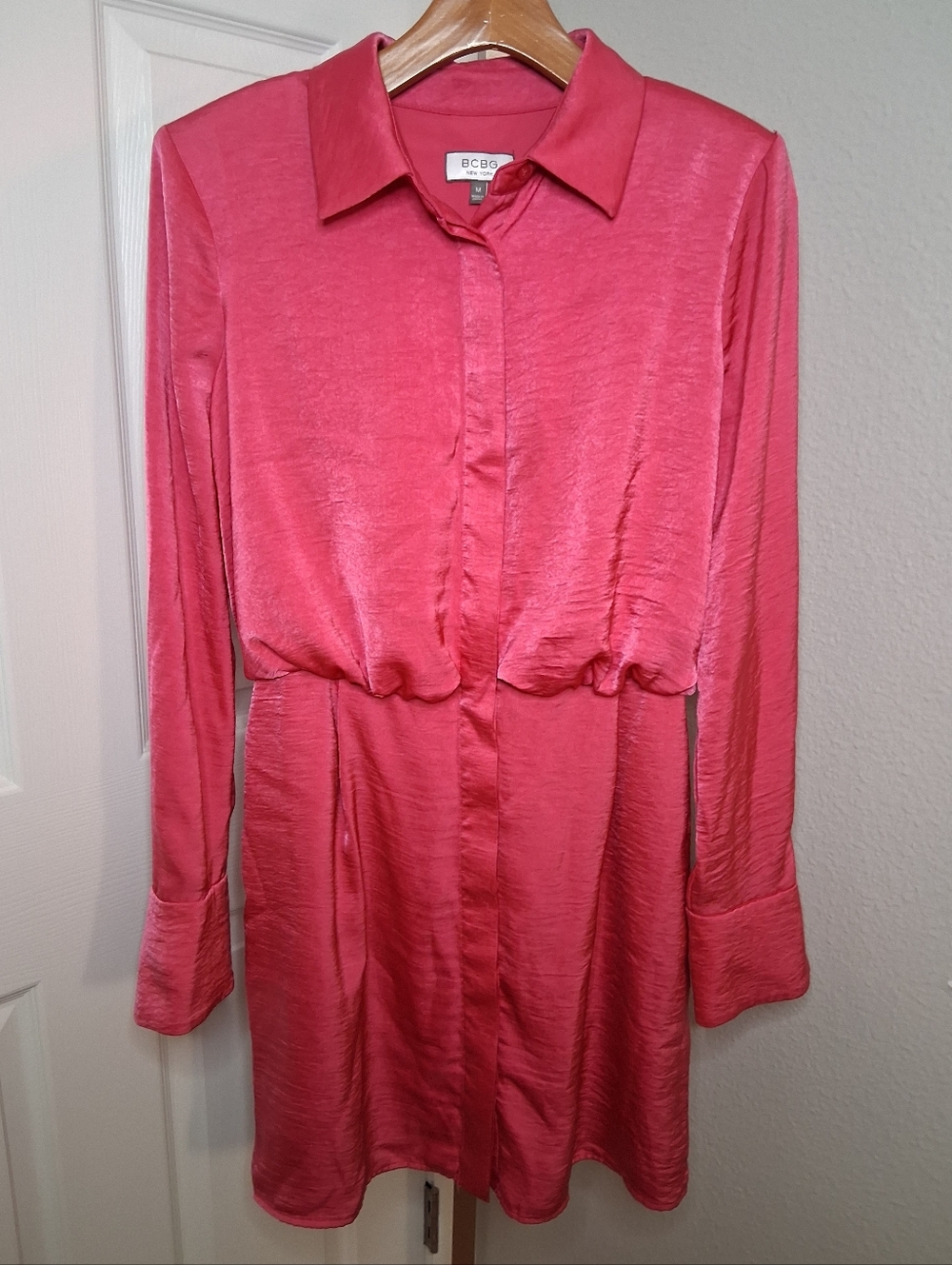 Vintage BCBG Dark Pink Midi Dress With Shoulder Pads Medium